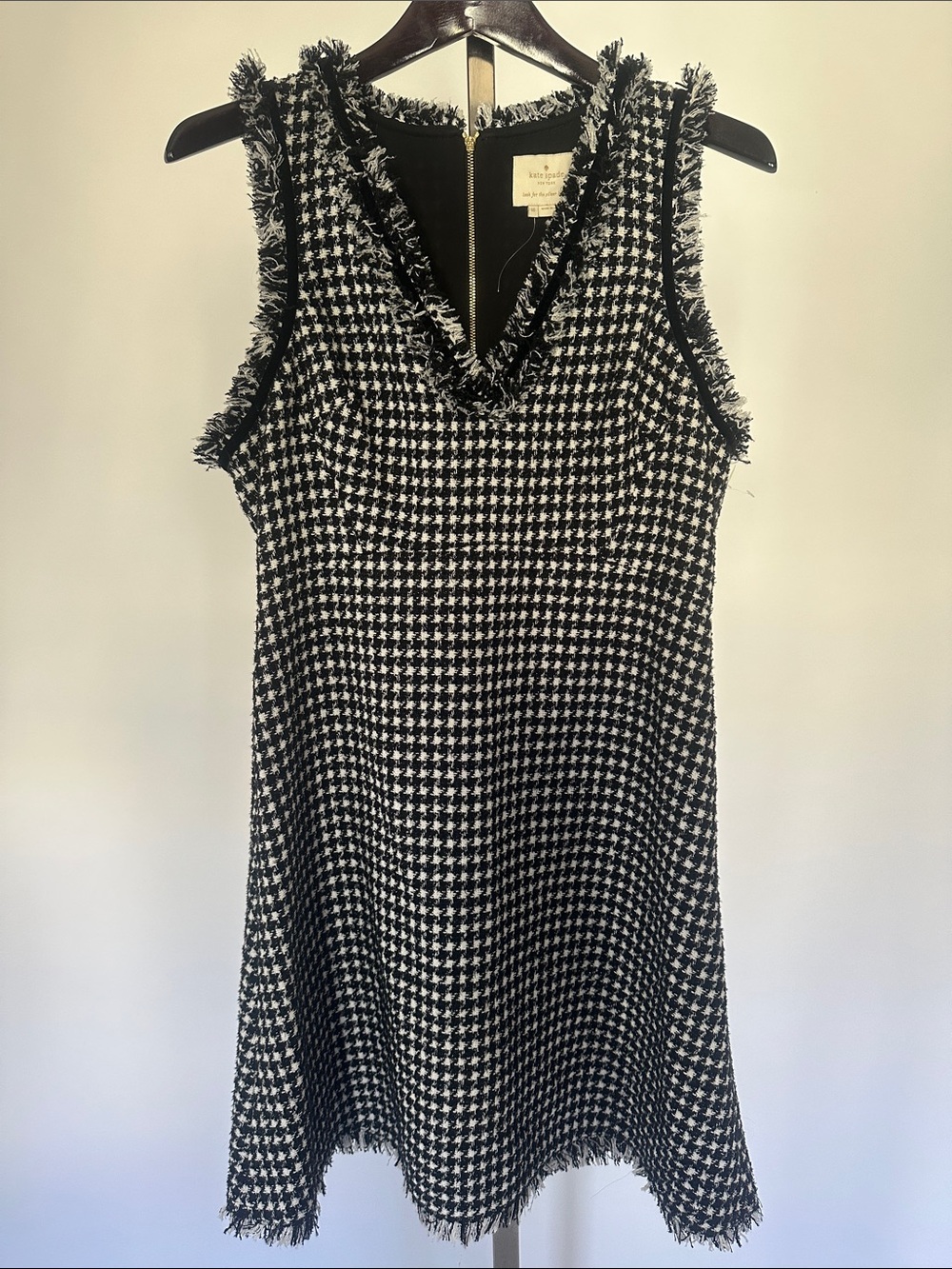 Kate Spade Black & White Houndstooth Tweed Sleeveless Dress size 10